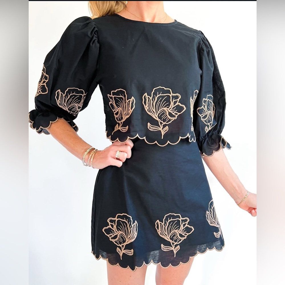 MABLE Black two piece set with Gold Floral Accents